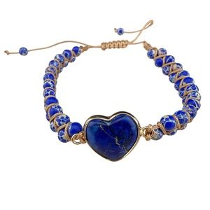 Adjustable Blue Heart Stone Bracelet‎ Macrame Cord Gemstone Jewelry Gift